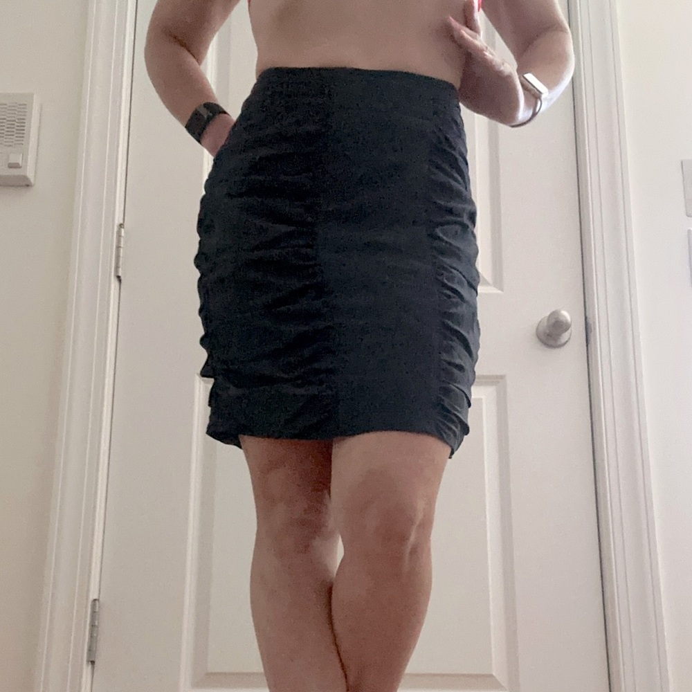 Anthropologie Leifsdottir silk navy ruffled lined mini skirt ruched 6